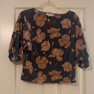 LOFT Blue and Brown Floral Blouse
